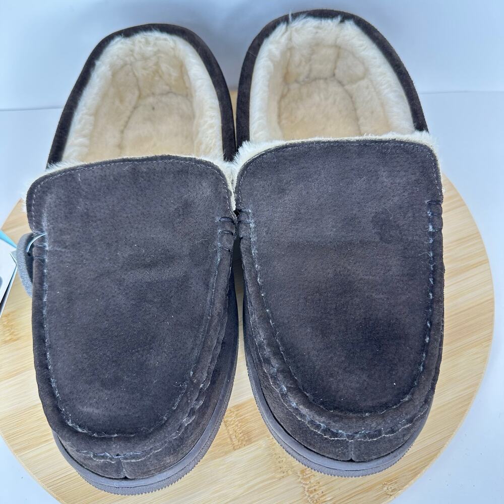 LAMO Harrison Suede Moccasin Slipper Fur Lined Brown Leather Mens Size 12 NEW - Picture 2 of 7